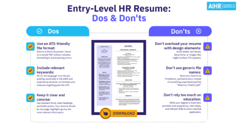 Entry-level Human Resources resume dos and don'ts for professionals starting in HR.