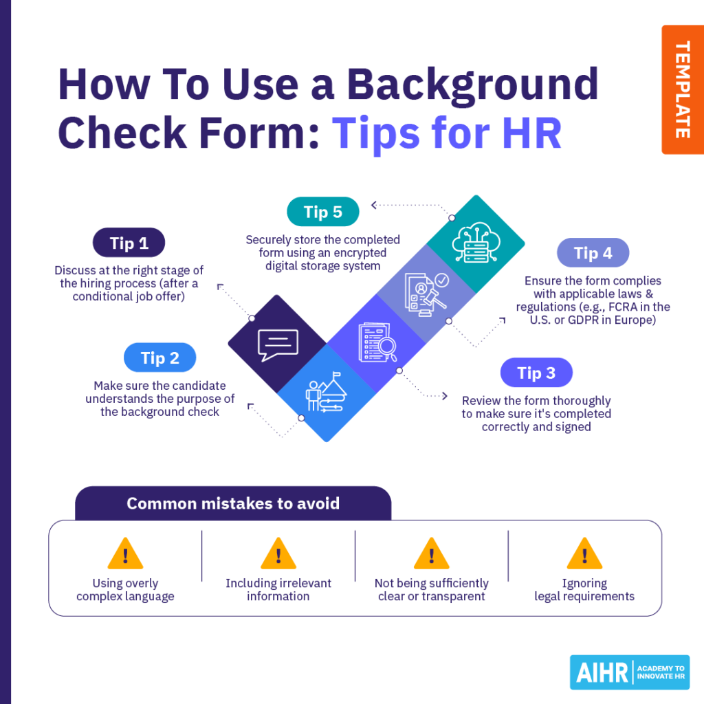 Tips for HR on how to use a background check form.