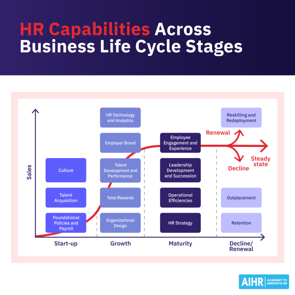 HR capabilities across the different stages of the business life cycle.